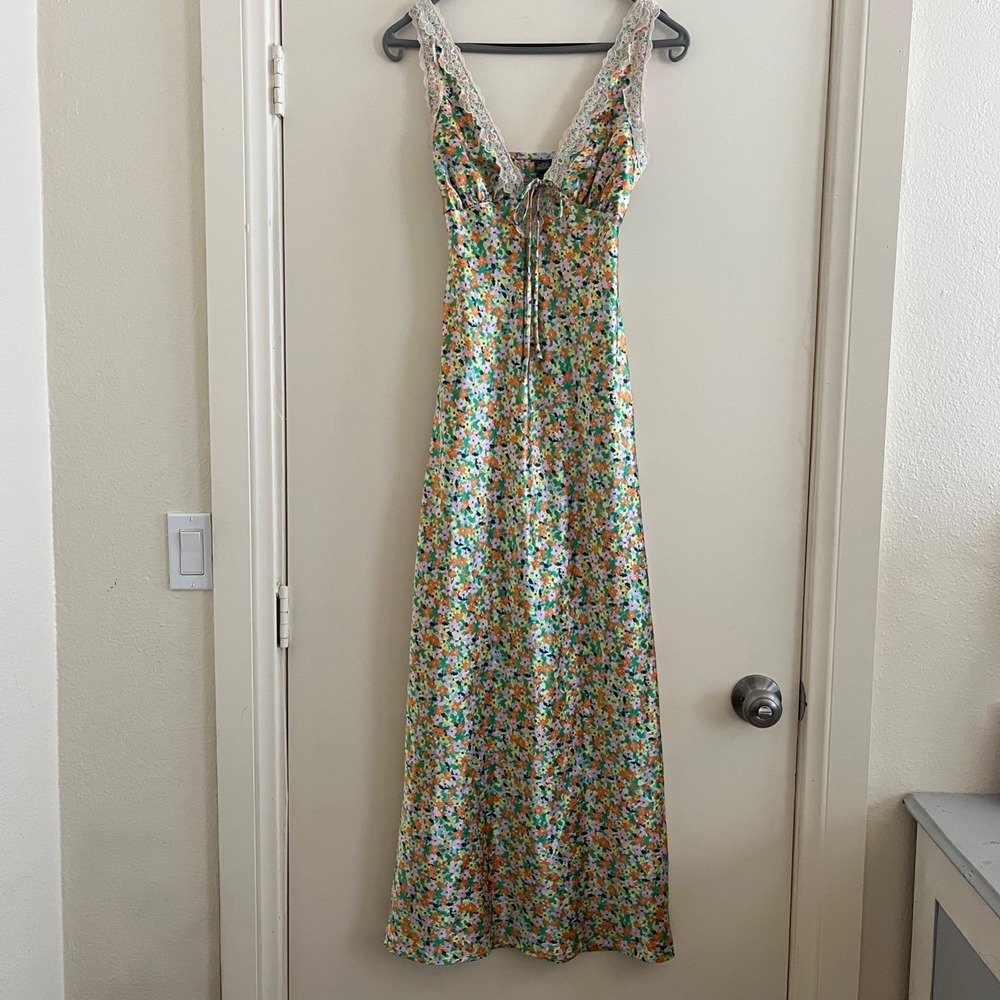 Wild Fable Women Floral Lace Satin Slip Maxi Dress XXS Coquette Y2K Fairy Dainty